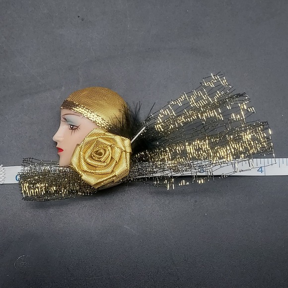 Art Deco Flapper Lady Face Head Brooch Artisan Handcrafted - Picture 4 of 8